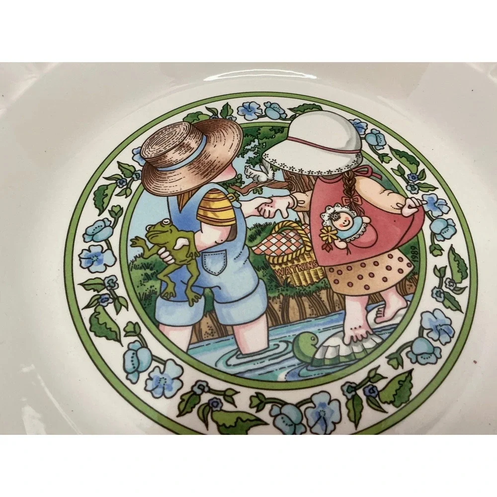 Watkins Vintage 1989 Country Kids Pie Plates Set of 2 Recipe Ceramic 10.5 Inch